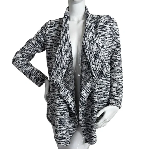 Vince Camuto Navy grey White Waterfall draped Front Long Sleeve jacket Sweater S - Picture 10 of 15